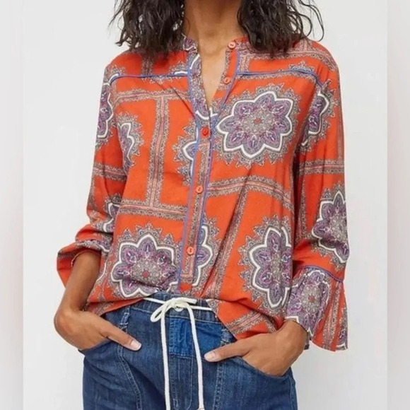 Anthropologie PORRIDGE Verity Paisley Floral Print Bell Sleeve Blouse Size Small - Picture 2 of 10